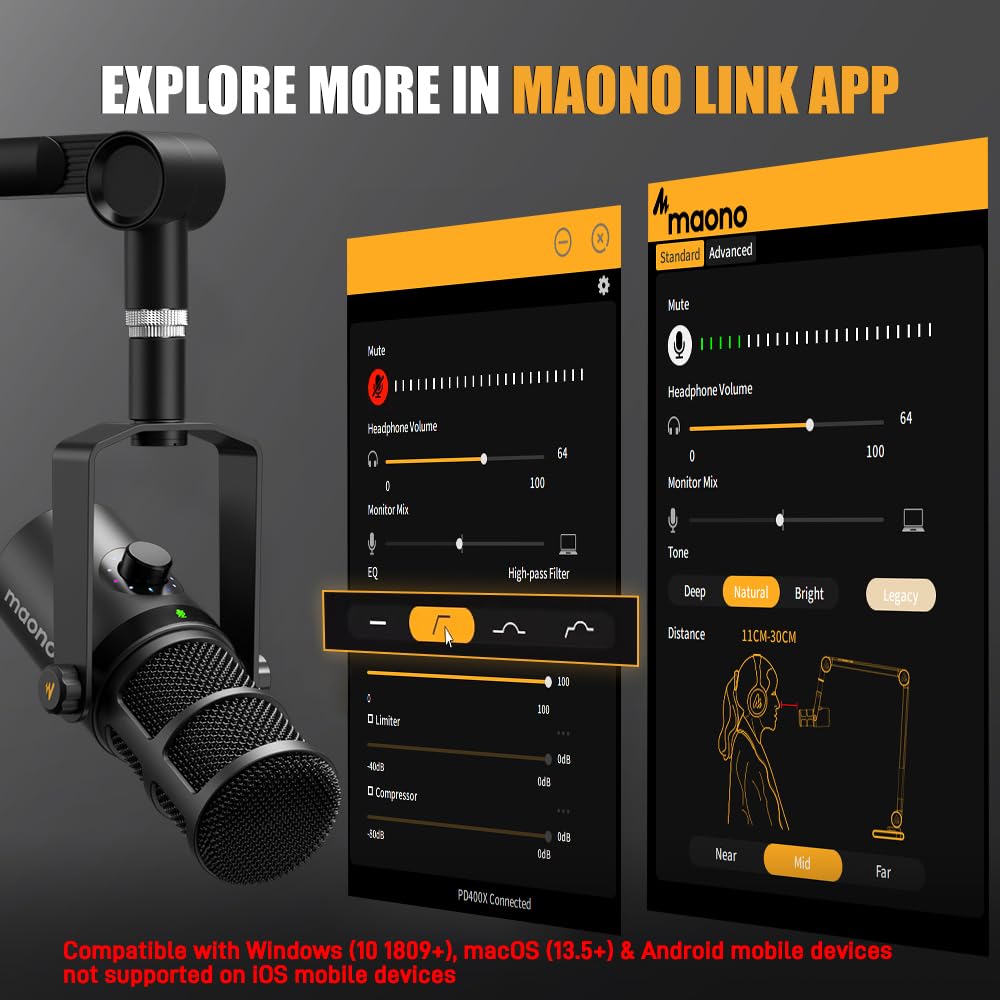 MAONO Dynamic Microphone, USB/XLR Podcast PC Microphone with Software, EQ,Tap-to-Mute, Headphone Jack, Gain Knob & Volume Control, Studio Mic for Broadcast, Recording, Streaming & Gaming PD400X Black