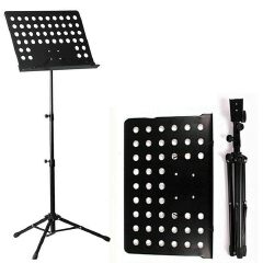 Professional Music/ book Stand, Fixed Metal Desk | Adjustable Height & Angle | Reinforced Tripod Base | Sheet Clip Holders | Suitable for Sheet Music & Books | Black