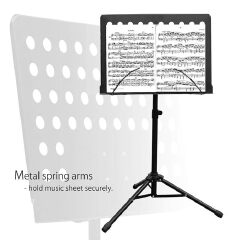Professional Music/ book Stand, Fixed Metal Desk | Adjustable Height & Angle | Reinforced Tripod Base | Sheet Clip Holders | Suitable for Sheet Music & Books | Black