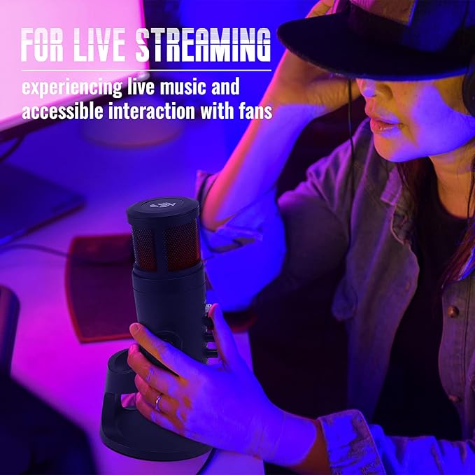 USB Condenser Microphone Compatible with PCs, with Noise Cancelling & Reverb, Studio Microphone for Voice and Music Recording, Podcasting, Streaming and Gaming