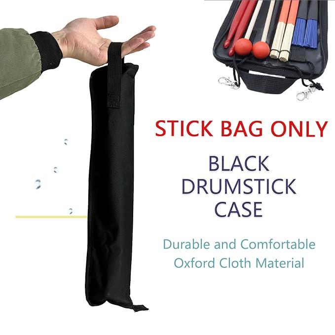 Universal Drum Stick Bag, Black Drumstick Case Holder for All Drumsticks and Percussion Mallets, Essential Drum Set Accessory with Hanging Loop, Easy Access and Secure Storage (Black)