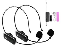 Dual Wireless Microphone Headset for 2 People with 1/4''Plug, Range, UHF Wireless Headset Mic for Karaoke Speaker, Amplifier, Mic Speakers, PA System, Teaching, Fitness Teaching, Conferences