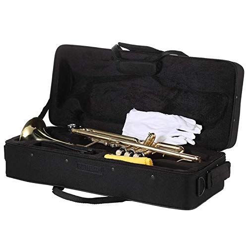 Professional Trumpet Set (Premier)– Gold Trumpe with Hard Case, 7C Mouthpiece, Valve Oil, gloves, strap– Ideal for Students & Band Performances