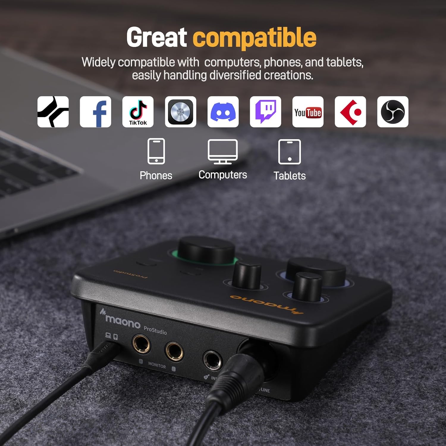 MAONO PS22 Lite USB Audio Interface for PC,XLR Input 24-bit/192kHz Routing Software LOOPBACK ASIO for Recording Music, Guitar, DAW