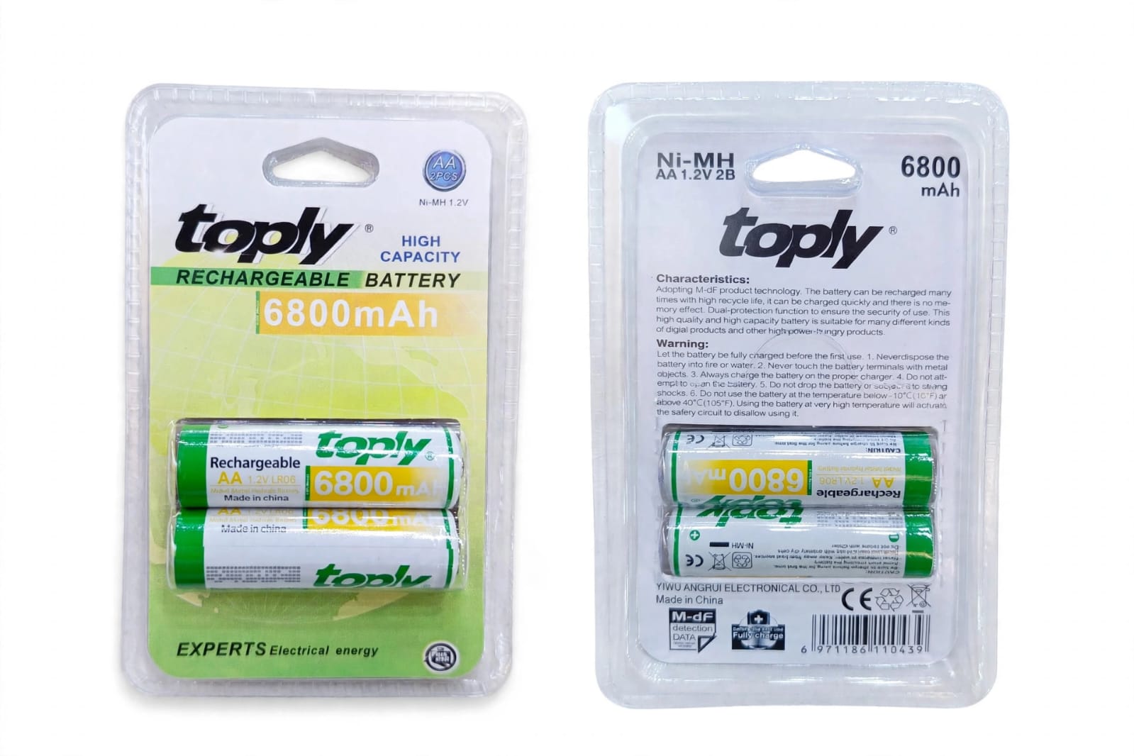 Toply 6800mAh AA Rechargeable Batteries For Wireless Mics, Toys