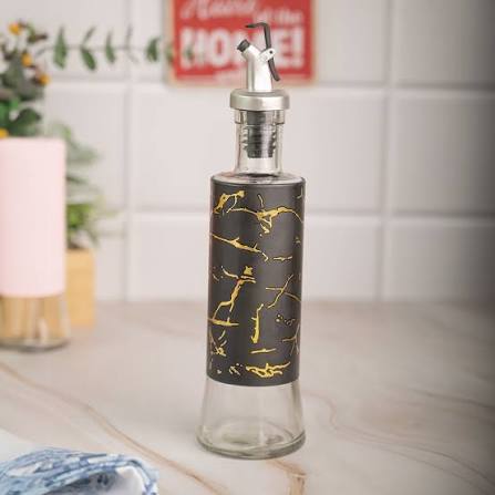 Glass cooking oil bottle/dispenser with a built-in flip cap-Marble print