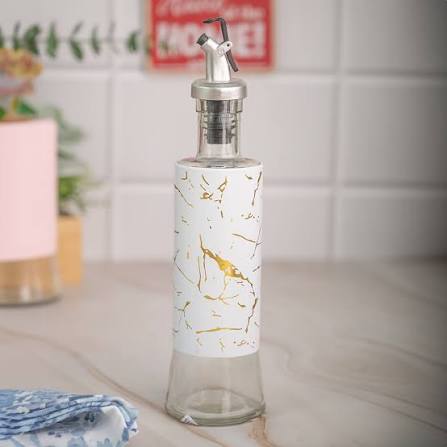 Glass cooking oil bottle/dispenser with a built-in flip cap-Marble print