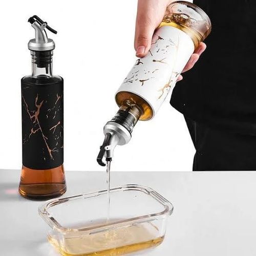 Glass cooking oil bottle/dispenser with a built-in flip cap-Marble print