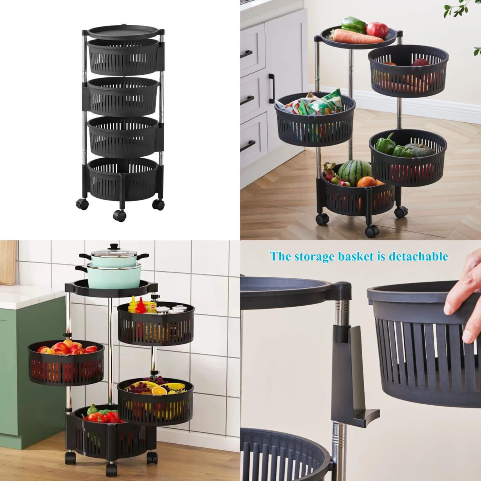 Plastic Fruit Rack:4 Tier :Multipurpose Kitchen Storage: Stand Vegetable Organizer: Basket Shelf for Fruits, Snacks or Grocery Storage : Durable: Space Saving: Home Organizer