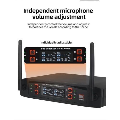 vexiSeek 4-Channel Professional Wireless Microphone System with Charger – Rechargeable Karaoke Mic Set for Meetings, Parties, Church, DJ, Wedding, Family KTV