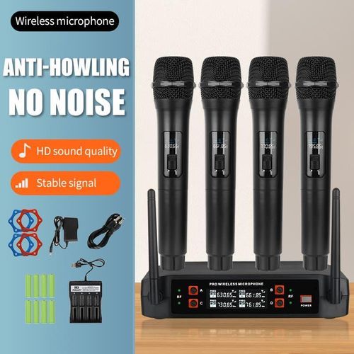 vexiSeek 4-Channel Professional Wireless Microphone System with Charger – Rechargeable Karaoke Mic Set for Meetings, Parties, Church, DJ, Wedding, Family KTV