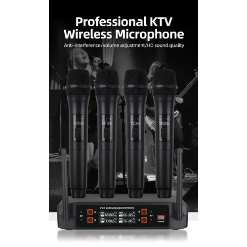 vexiSeek 4-Channel Professional Wireless Microphone System with Charger – Rechargeable Karaoke Mic Set for Meetings, Parties, Church, DJ, Wedding, Family KTV