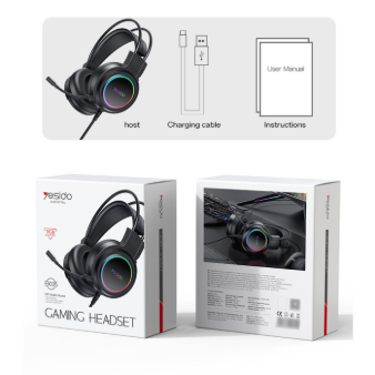 Yesido EK05 RGB VR Gaming Headset – Wired Stereo Gaming Headphones with Noise Great Reduction Mic & LED Lighting for PC, PS4 & Laptop