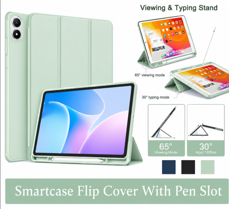 Infinix XPad 11 Inch Smart Magnetic Tri Fold Tablet Cover Case – Slim Shockproof Stand Leather Folio with Auto Sleep Wake, Black