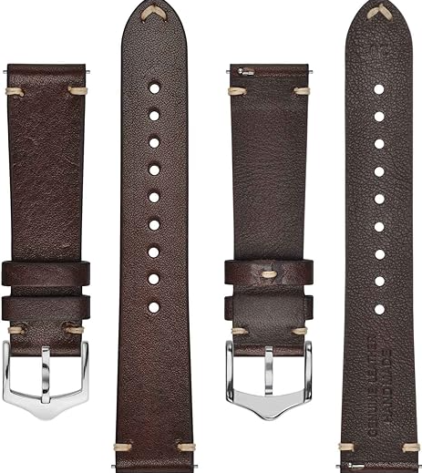 Premium 22mm Leather Watch Strap for Smartwatch, Universal Replacement Wrist Band, Quick Release Adjustable Watch Band, Business Casual Leather Strap, Black