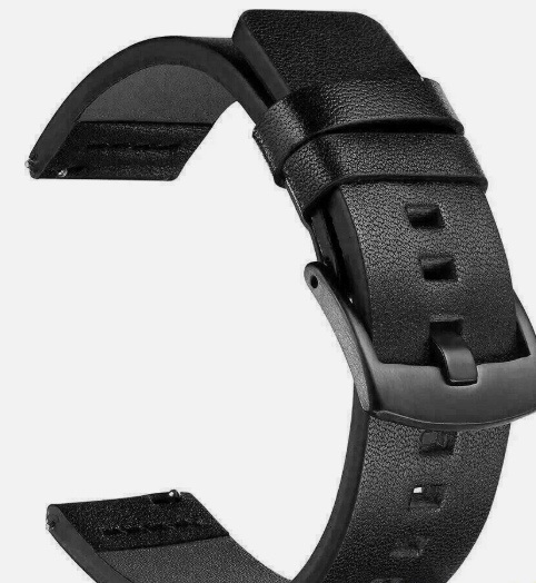 Premium 22mm Leather Watch Strap for Smartwatch, Universal Replacement Wrist Band, Quick Release Adjustable Watch Band, Business Casual Leather Strap, Black
