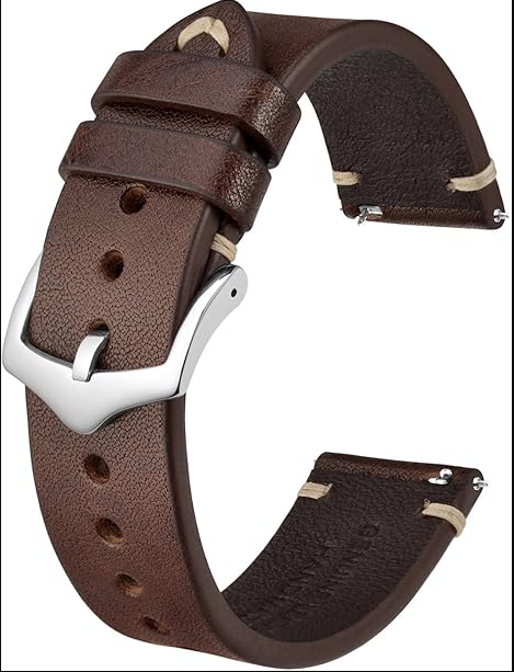 Premium 22mm Leather Watch Strap for Smartwatch, Universal Replacement Wrist Band, Quick Release Adjustable Watch Band, Business Casual Leather Strap, Black