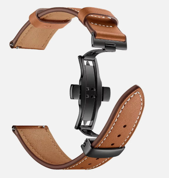 Premium 44mm Leather Watch Strap for Smartwatch, Universal Replacement Wrist Band, Adjustable Buckle Watch Band, Business Casual Leather Strap, Taupe Brown