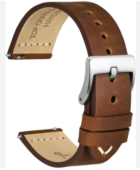 Premium 44mm Leather Watch Strap for Smartwatch, Universal Replacement Wrist Band, Adjustable Buckle Watch Band, Business Casual Leather Strap, Taupe Brown