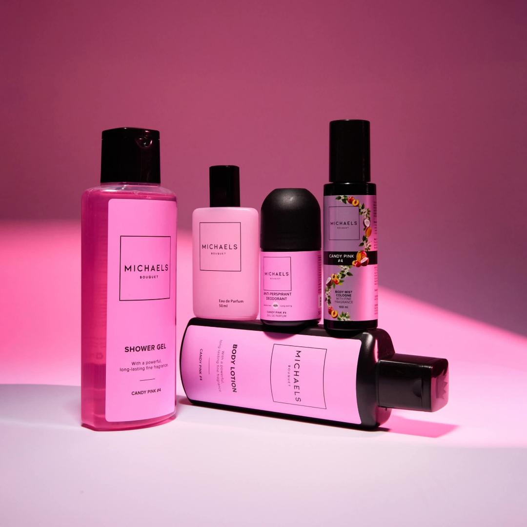 Michael's bouquet Candy pink 4 Combo. perfume, Deodorant,  Showergel, Bodylotion, and Bodymist.