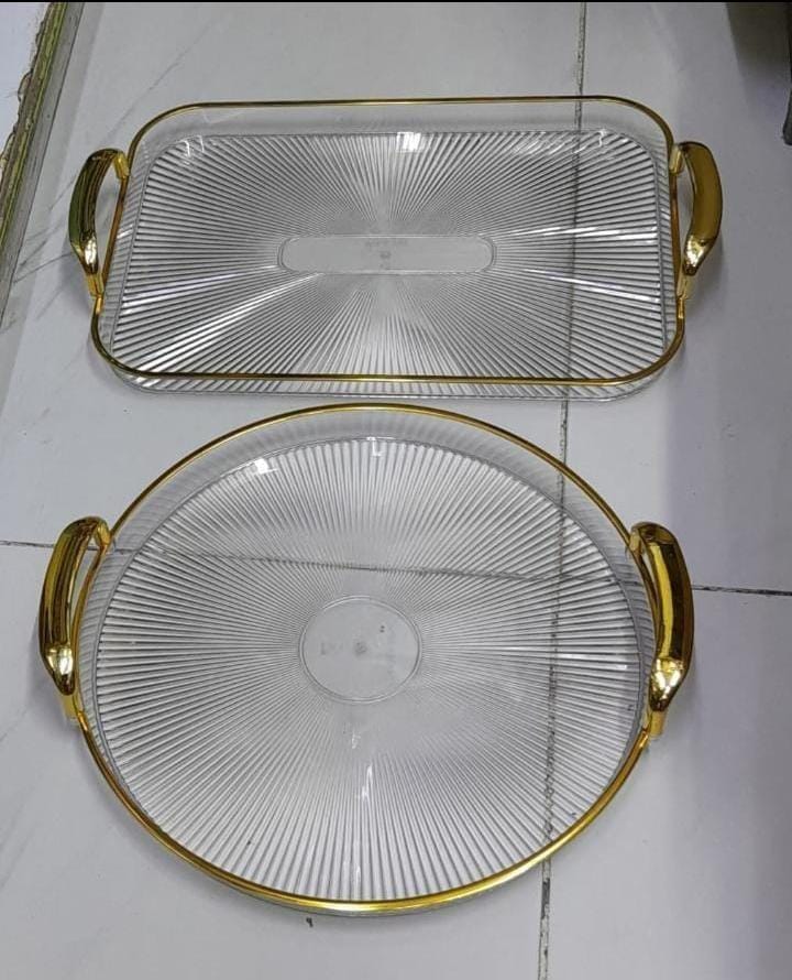 Luxury Decorative Acrylic Serving Tray with Elegant Golden Handles – Crystal-Clear Display Tray for Home Décor, Coffee Table, Dining, Kitchen & Vanity Organization