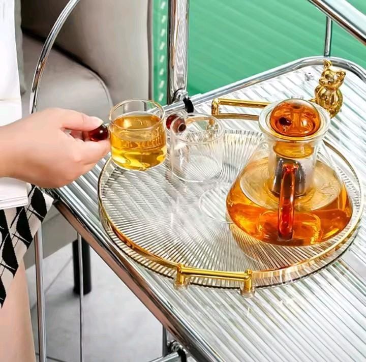 Luxury Decorative Acrylic Serving Tray with Elegant Golden Handles – Crystal-Clear Display Tray for Home Décor, Coffee Table, Dining, Kitchen & Vanity Organization