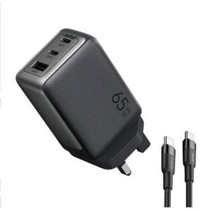 Oraimo HyperGaN 65 65W GaN Wall Charger Kit with 100W CC Cable- Black. upports multiple fast charging protocols, including PD, PE, and QC, providing a rapid charging experience for a wide range of dig