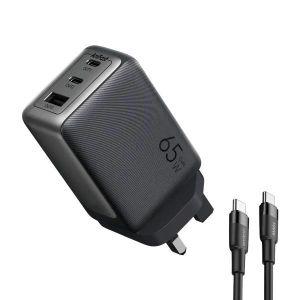 Oraimo HyperGaN 65 65W GaN Wall Charger Kit with 100W CC Cable- Black. upports multiple fast charging protocols, including PD, PE, and QC, providing a rapid charging experience for a wide range of dig