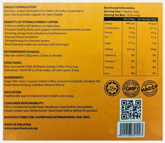 VITAMAX DOUBLE SHOT COFFEE 20g X 10 Sachets view 2