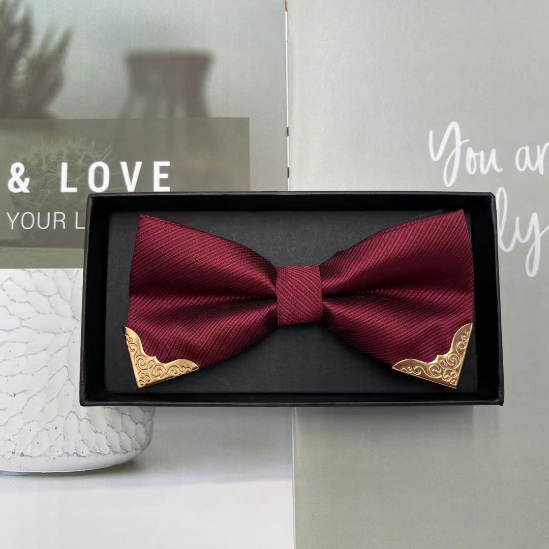 Men's solid color business tie formal suit tie wedding groom groomsman tie wine red British bow tie