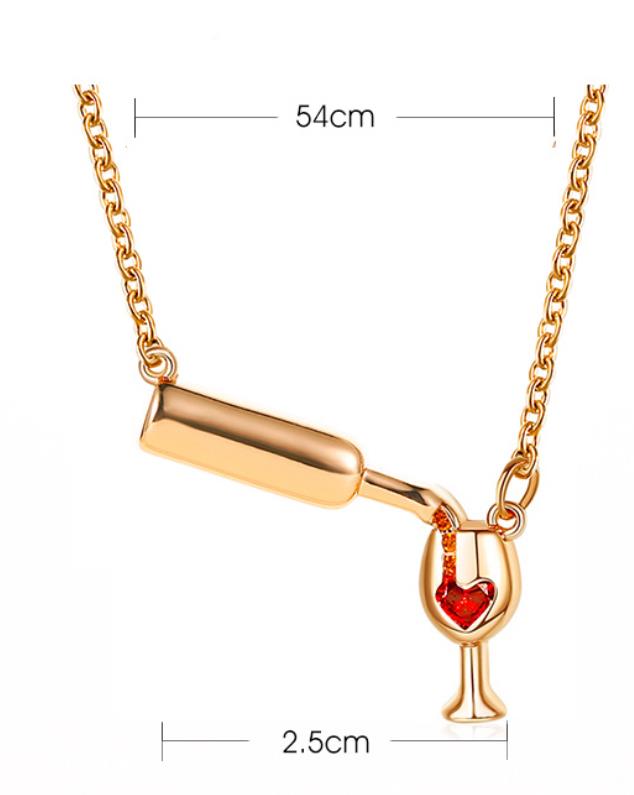 Best-selling Creative Design Wine Bottle Necklace for Women: Unique Heart-Shaped Diamond-Studded Wine Bottle and Stemmed Glass Collar Necklace