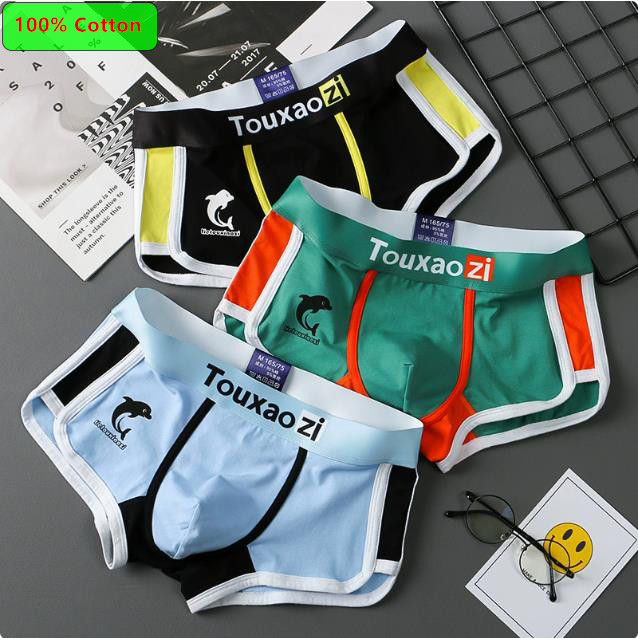 New Arrival: Men's Boxer Briefs – 100% Cotton, Japanese-Style Patchwork, Artistic, Slim-Fit, Breathable Gusset, Low-Rise Waistband