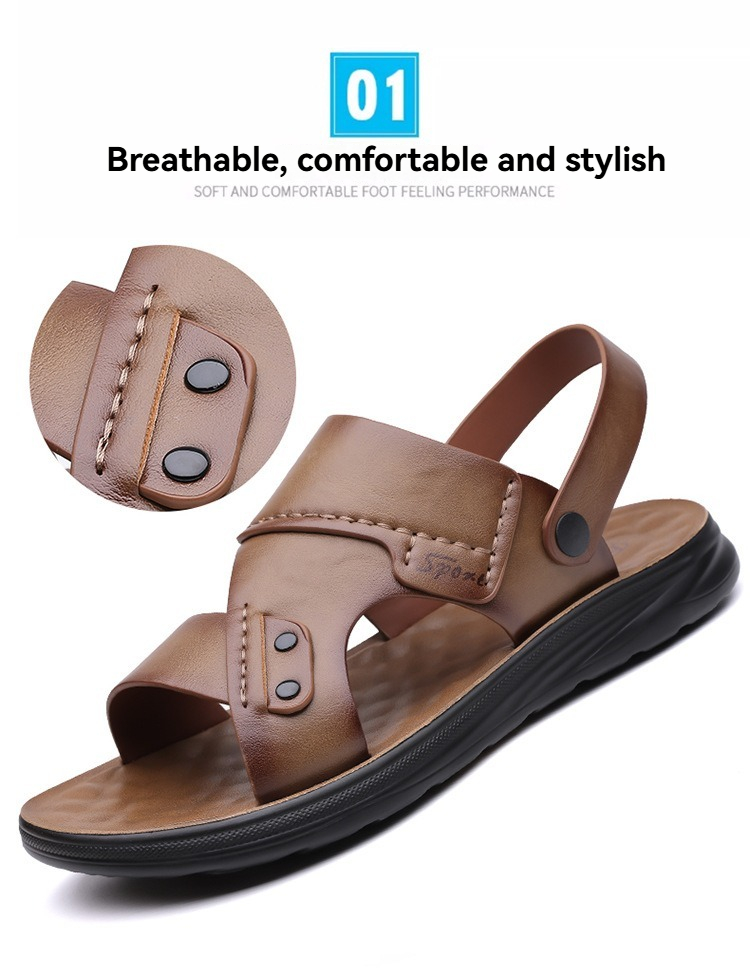 Men's Summer Outdoor Non-Slip Soft-Soled Sandals, Beach Shoes, Dual-Purpose Soft-Soled Sandals