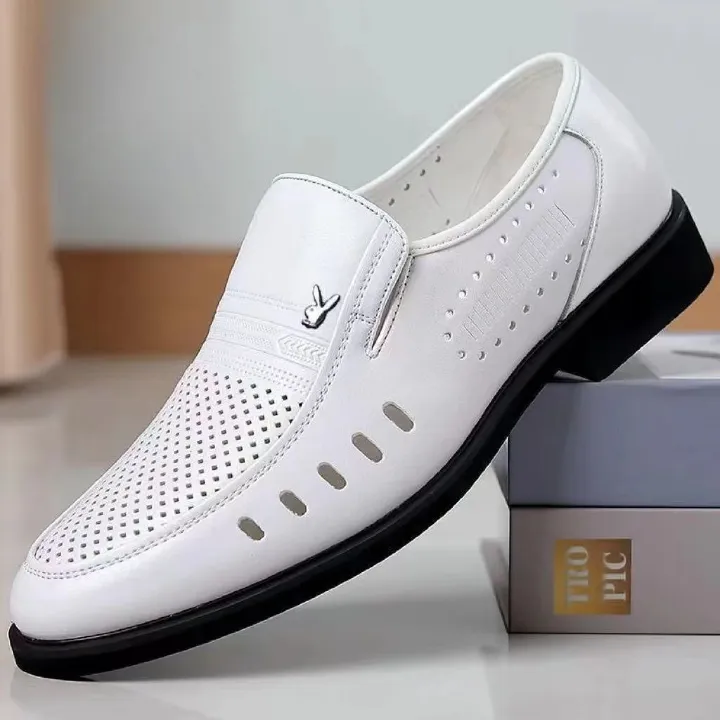 Men's Versatile Business Anti-Slip Sandals, Leather Shoes, British-Style Fashion Business Shoes, Open-Toe Slip-On Casual Shoes