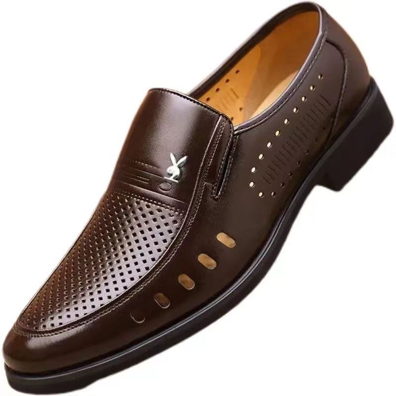 Men's Versatile Business Anti-Slip Sandals, Leather Shoes, British-Style Fashion Business Shoes, Open-Toe Slip-On Casual Shoes