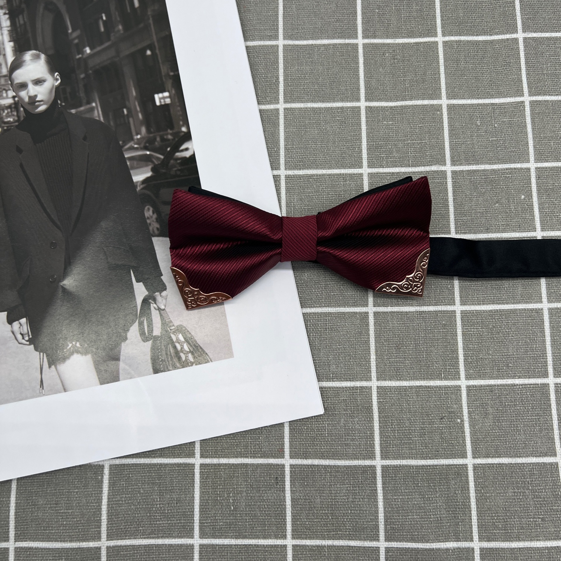 Men's solid color business tie formal suit tie wedding groom groomsman tie wine red British bow tie