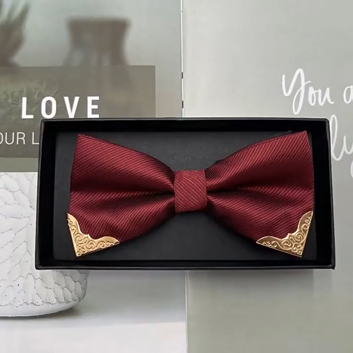 Men's solid color business tie formal suit tie wedding groom groomsman tie wine red British bow tie