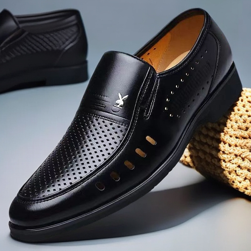 Men's Versatile Business Anti-Slip Sandals, Leather Shoes, British-Style Fashion Business Shoes, Open-Toe Slip-On Casual Shoes