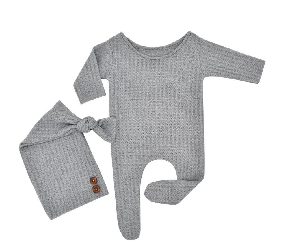 European and American newborn photography clothing two-piece set of knitted ankle jumpsuit+long tail hat