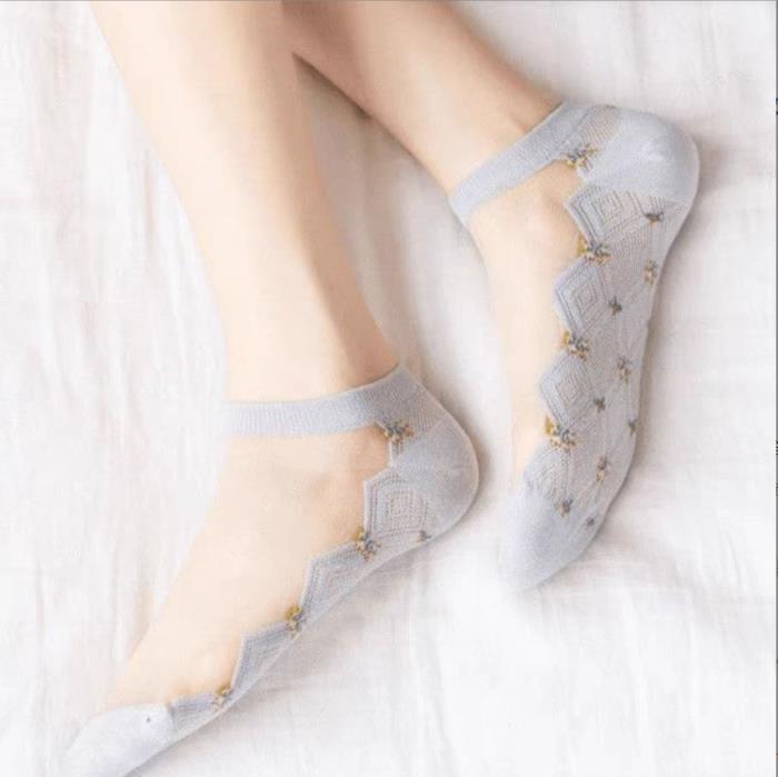 5 pairs  Women’s Ankle Socks – Lightweight Summer Crystal Stockings with Cotton Soles, Anti-Odour and Breathable