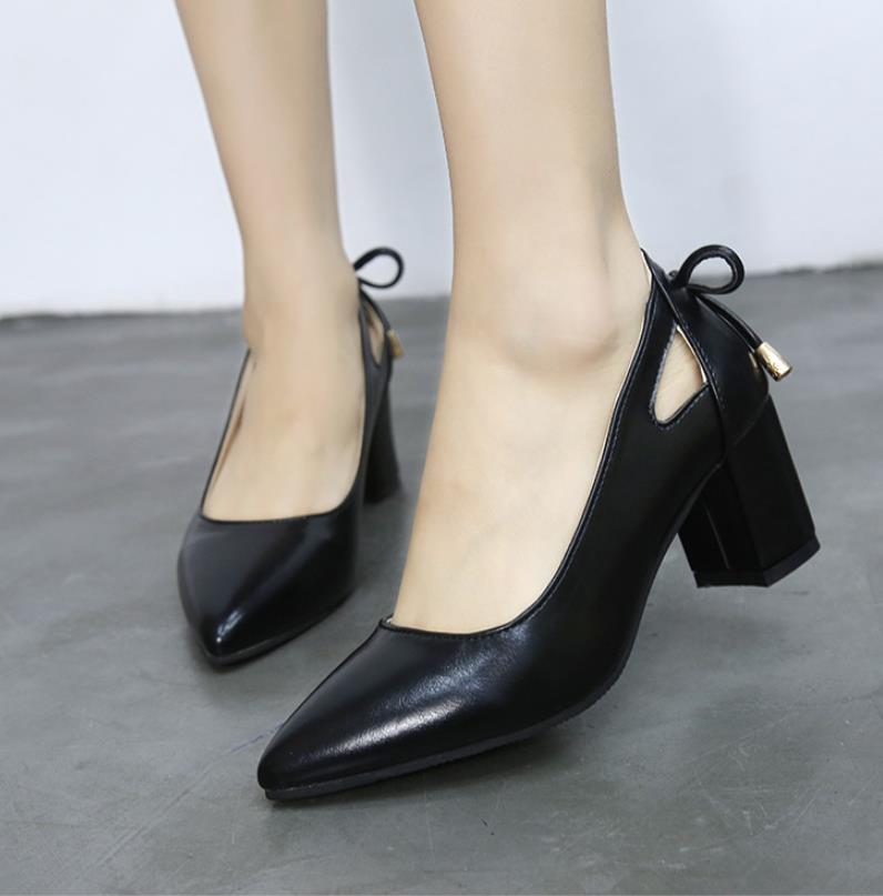Women's Pointed-Toe Low-Cut Pumps with Chunky Heels