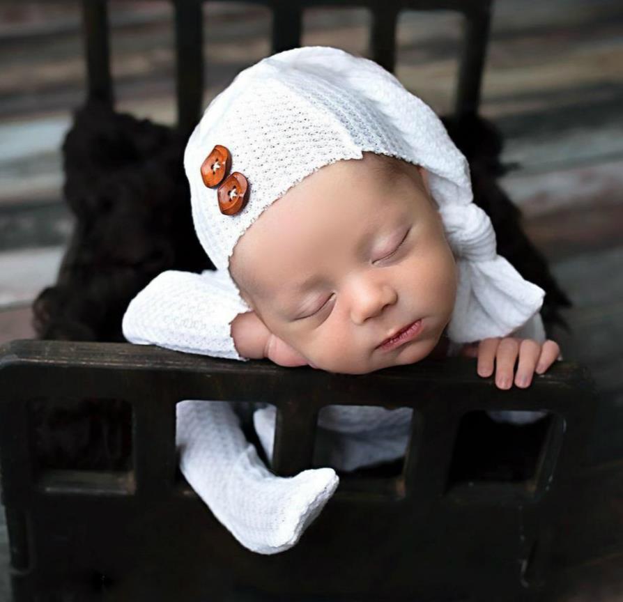 European and American newborn photography clothing two-piece set of knitted ankle jumpsuit+long tail hat