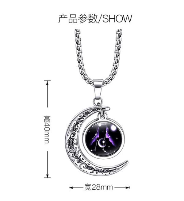 12 Zodiac Signs Moon Glow Titanium Steel Men's Necklace with Stainless Steel Pendant – Colour-Fast Jewellery
