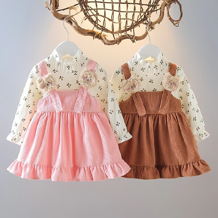 Girls spring and fall long-sleeved dress 2025 Korean version of the false two-piece princess skirt