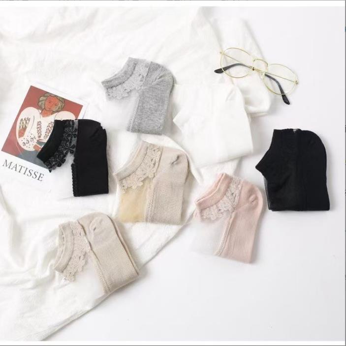 7 pairs  Women’s short socks, breathable, sheer, summer-weight, crystal-effect, low-cut, invisible ankle socks