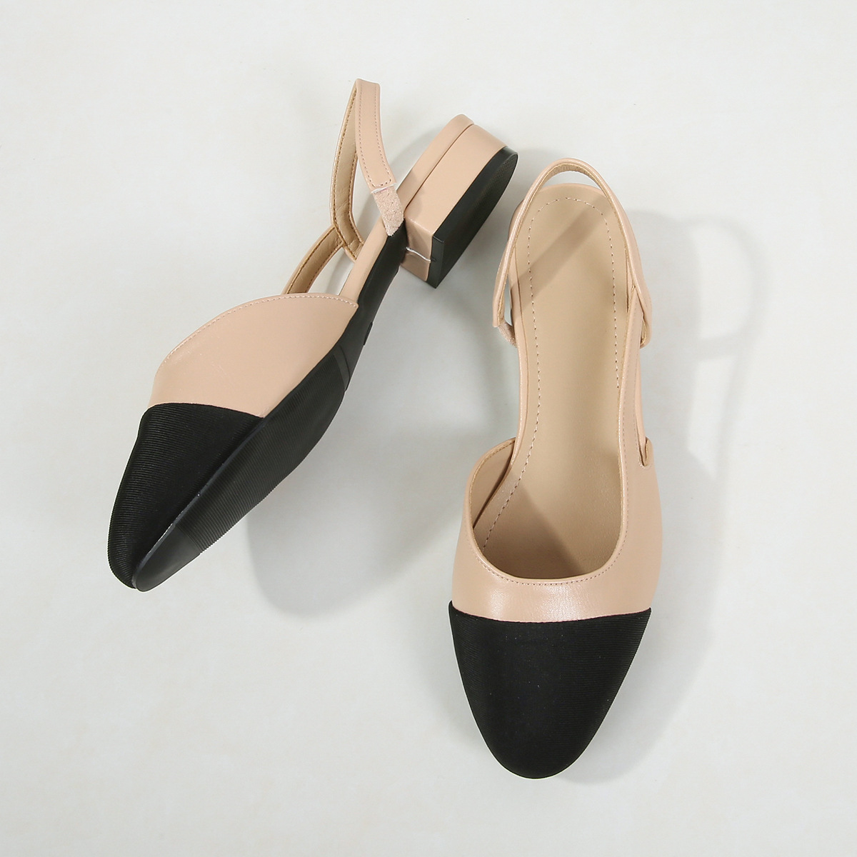 Women's Low-Heeled Open-Back Toe Sandals, Women's Flat Colour-Blocked Chunky-Heeled Pumps