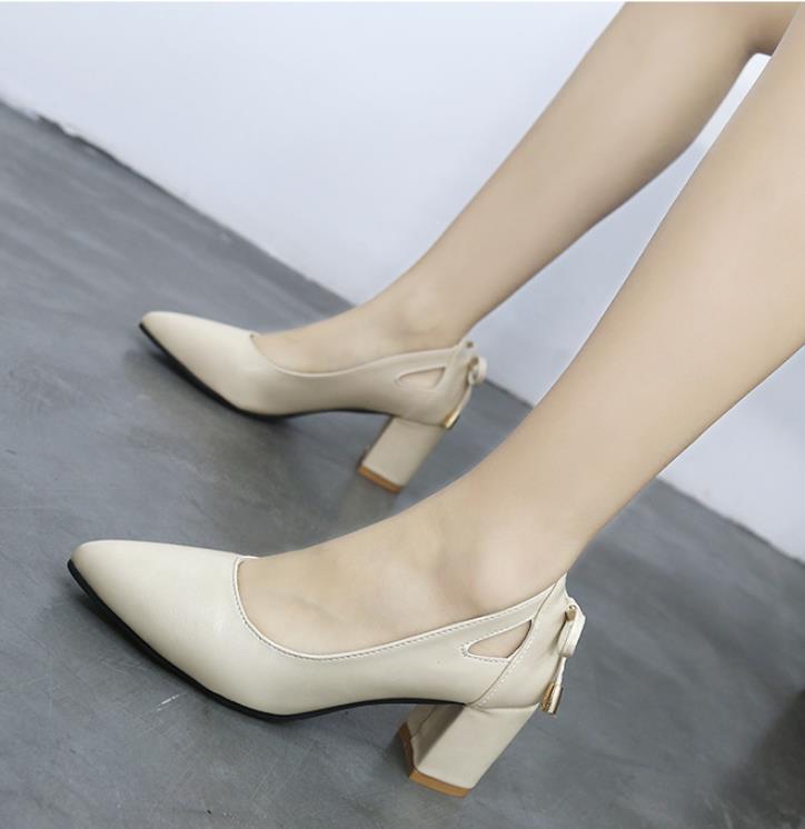 Women's Pointed-Toe Low-Cut Pumps with Chunky Heels
