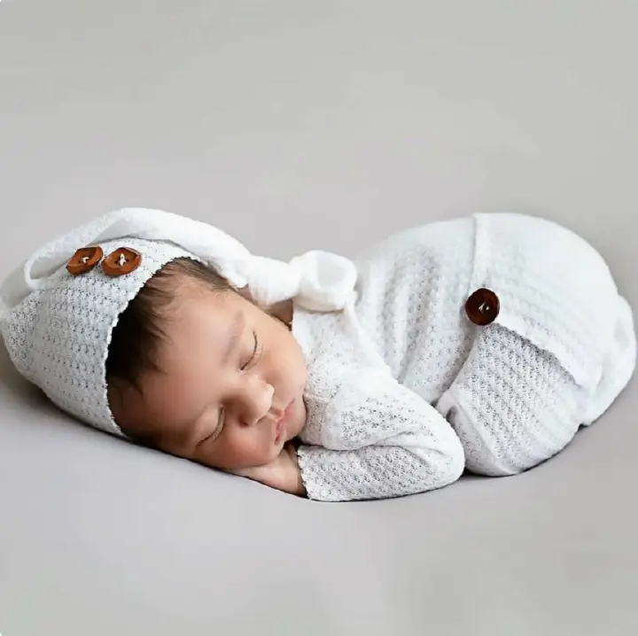 European and American newborn photography clothing two-piece set of knitted ankle jumpsuit+long tail hat