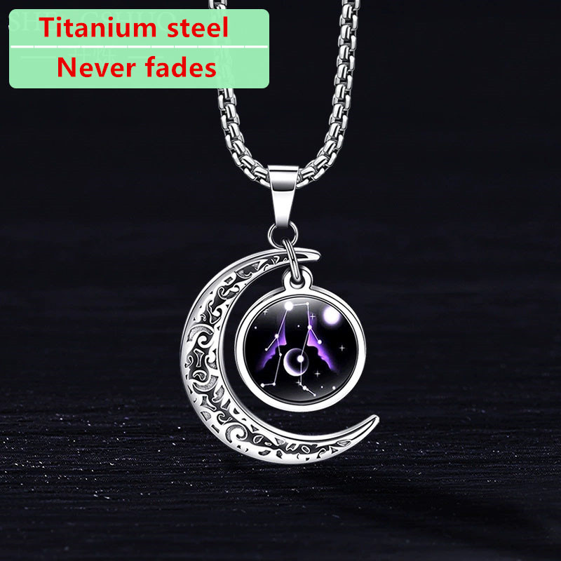12 Zodiac Signs Moon Glow Titanium Steel Men's Necklace with Stainless Steel Pendant – Colour-Fast Jewellery
