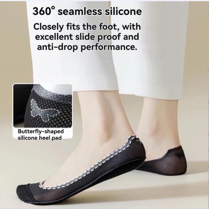 5 pairs Mesh Ice Silk Women’s Ankle Socks – Lightweight, Invisible, Non-Slip, Solid Colour, Cotton Sole, Breathable